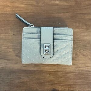 Grey Chevron Quilted Vegan Leather Pebble Wallet Minimalist Small Silver Chic